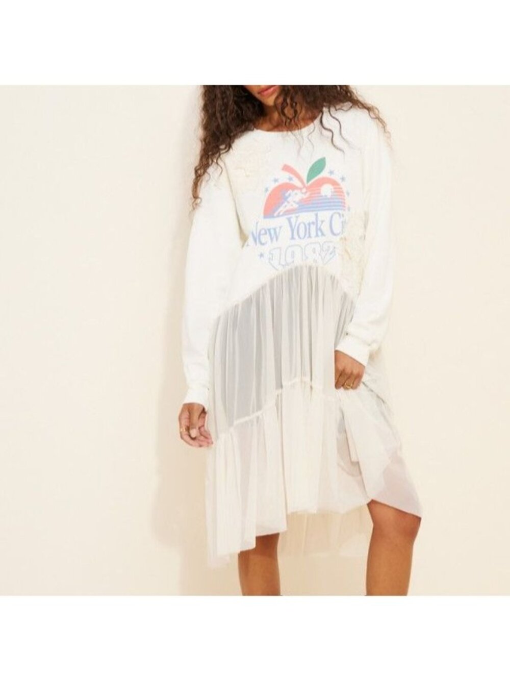 Tricia Fix Reworked NYC Sweatshirt Twofer Tunic Fairy Upcycled Y2K Womens S
